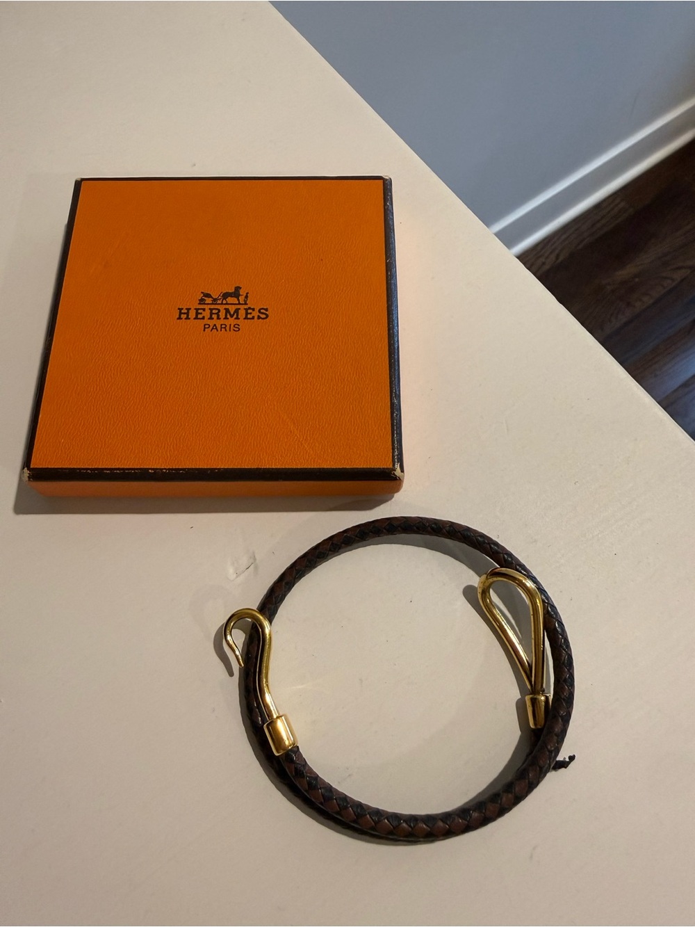 Hermes Brown Braided Double-Wrap Bracelet with Gold Hardware - Picture 2 of 4